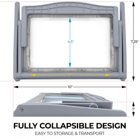 fully collapsible design with product dimensions